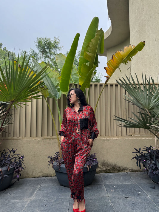Dark Red Modal Ajrakh Co-ord